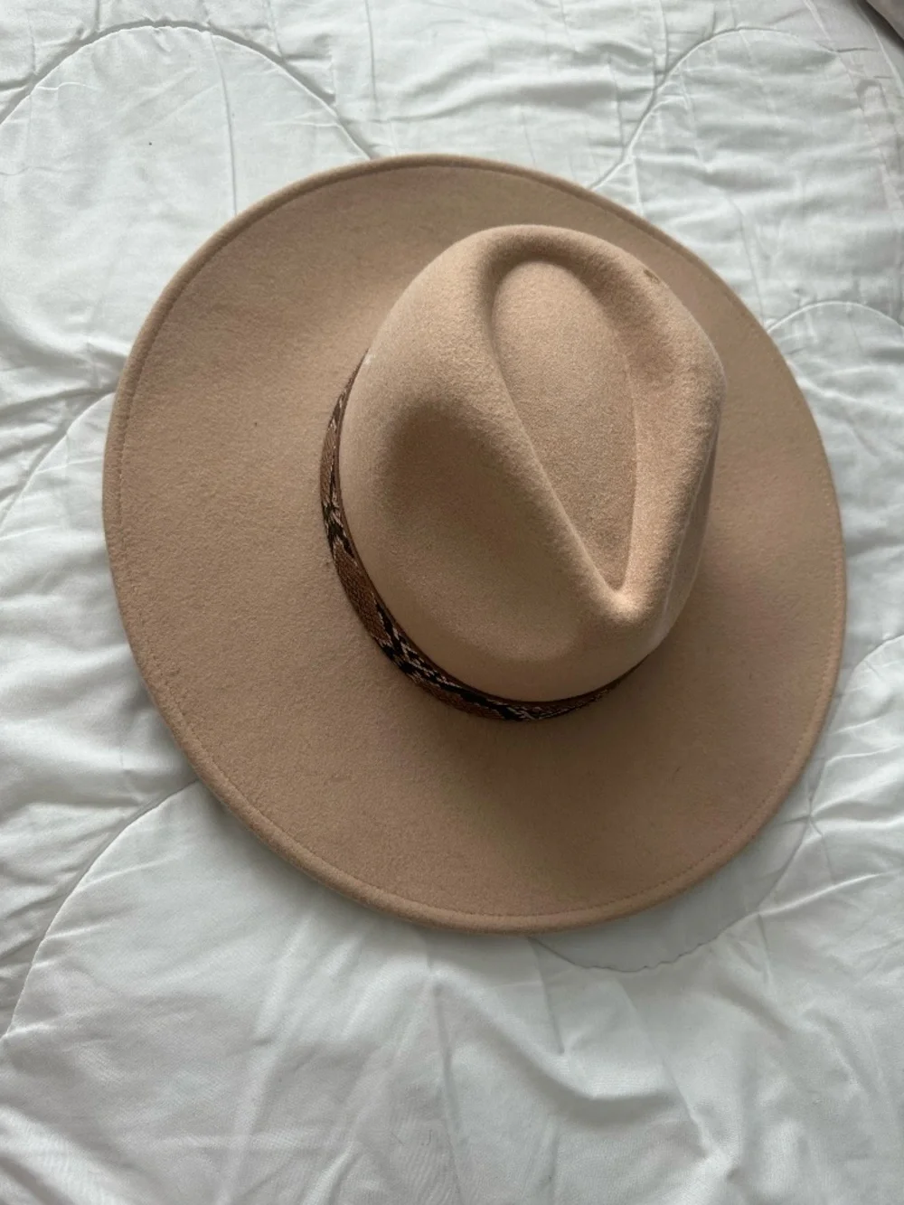 Tan Felt Wide Brim Hat with Snakeskin Band